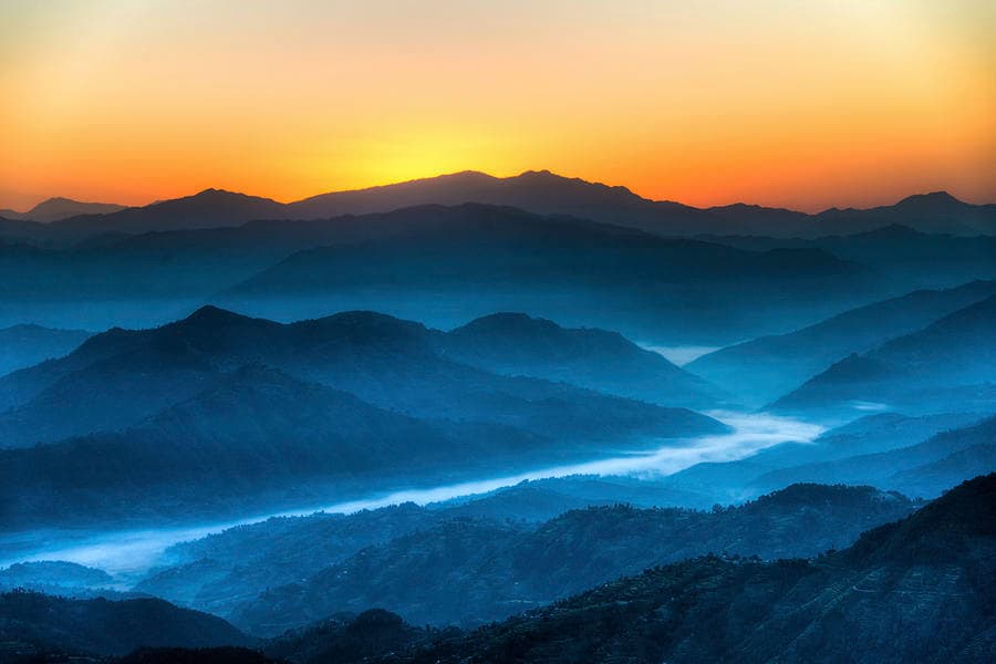 Sunrise over the Himalayan range in Nepal